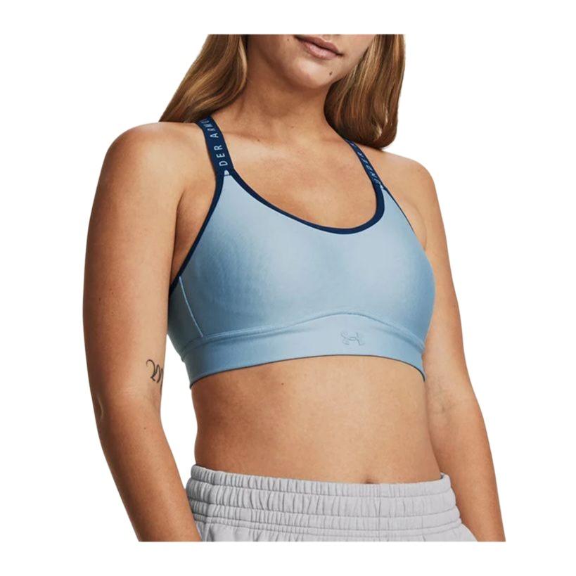 Under Armour Color Block Logo Sports Bra Women Sports Bras Blue 1363353-490