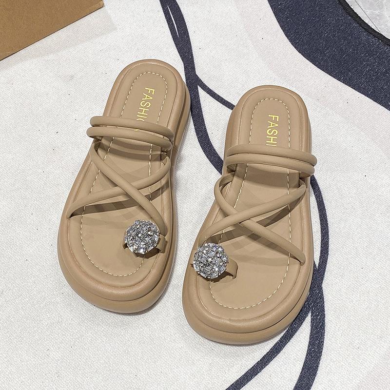 Thick-bottomed Bread Slippers Women's Outer Wear 2025 Summer New Internet Celebrity Fashion Simple Versatile Open-toe Word with Sandals