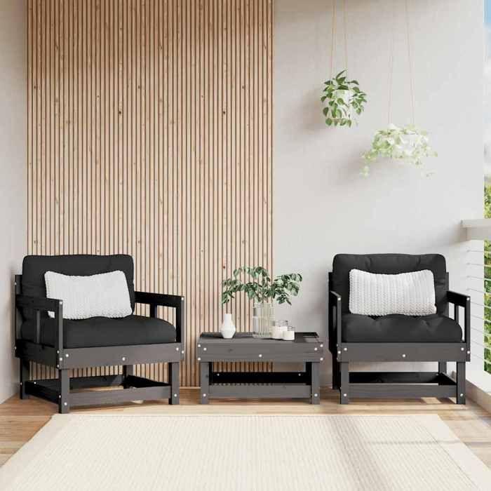 VidaXL Garden Chairs and Cushions Set of 2 Grey Solid Pine Wood 825445