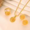 4PC Women's Fashion Gold Flower Necklace, Earrings, Rings, Zircon Set Suitable for Wedding, Party, Festival Gifts