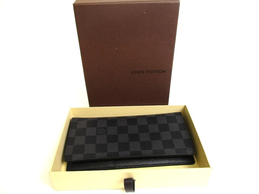 Authentic LOUIS VUITTON Damier Graphite Leather Flap Wallet Portefeuille Brazza #a973  Pre-owned