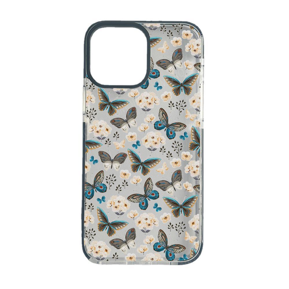 North American station isn't full of wind, butterfly flower mobile phone case iPhone15 anti-drop transparent mobile phone case Apple 17Pro