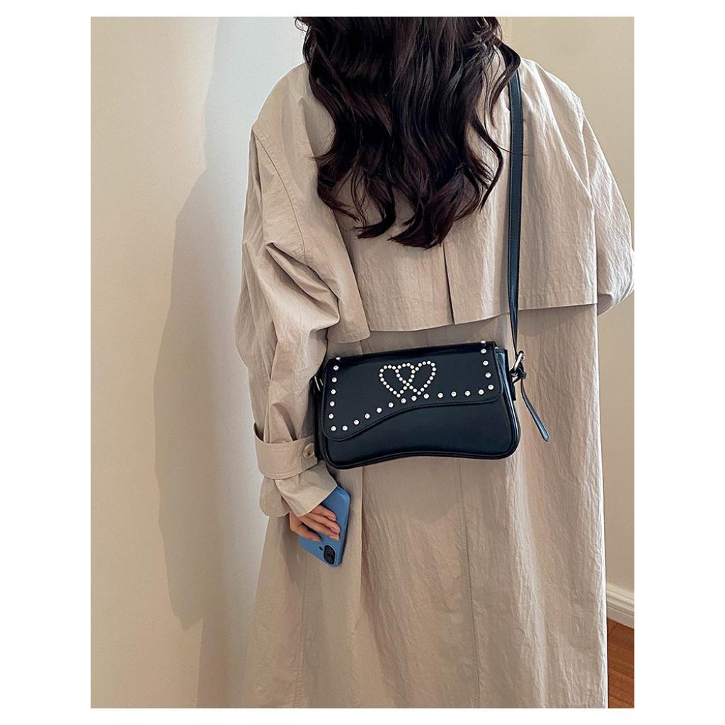 Crossbody Bag Women PU Studded Heart Decoration Daily Commute