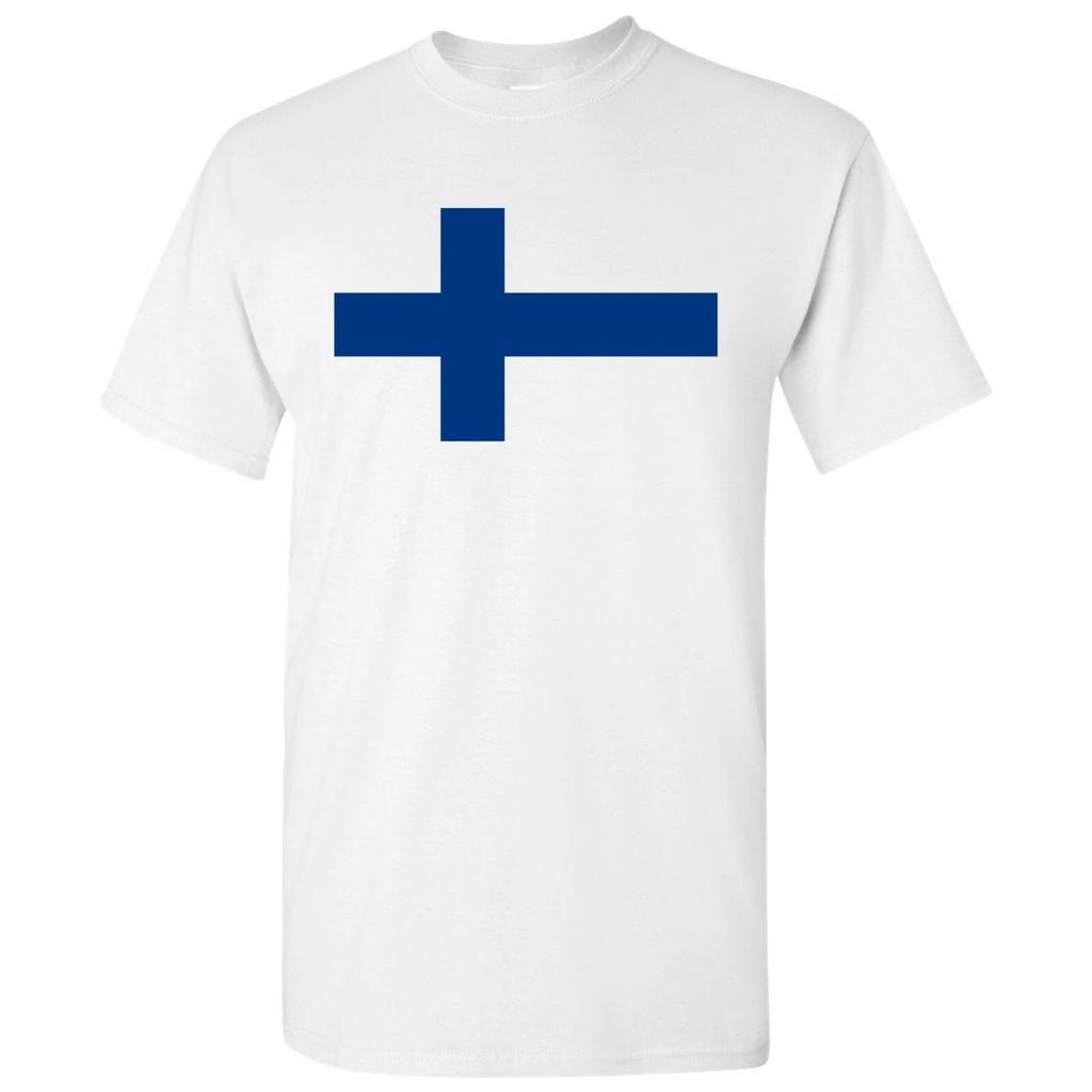 T-shirt de base en coton avec le drapeau européen de la Finlande - Blanc
