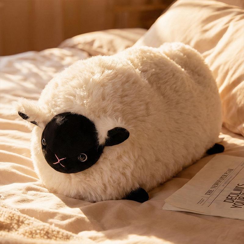 Cross-border Black Sheep Wool Plush Cushion - Cute Long Pillow for Girls, Back Support, Birthday Gift for Women Little Sheep (see specific dimensions)