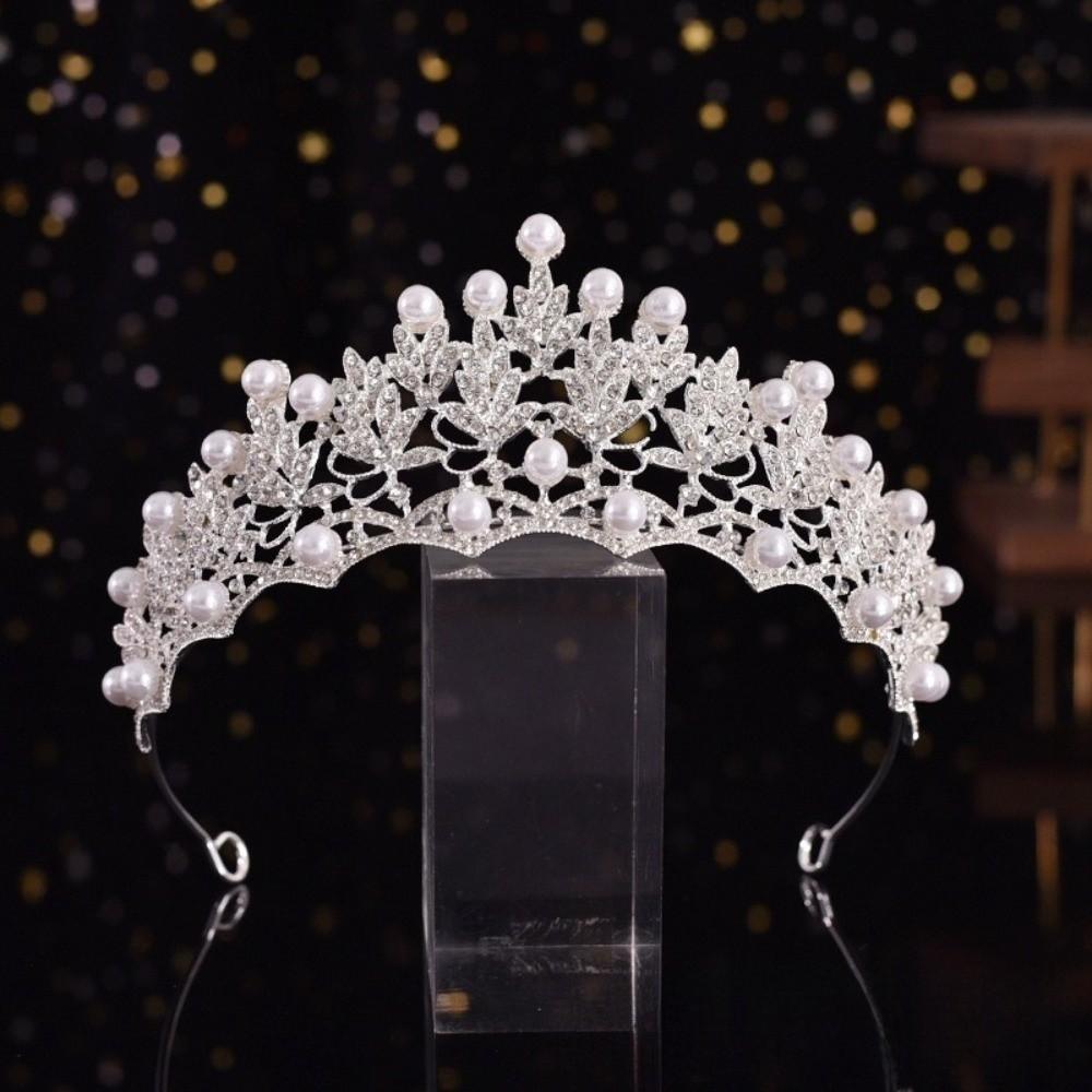 Silver Rhinestone Tiara Gold Pearl Tiaras Temperament Bride Crown  Princess