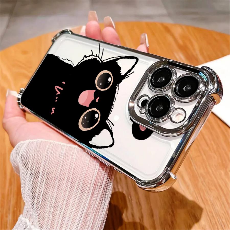 Lovely Cartoon Black Cat Case for Apple iPhone 17 Pro Max 12 Plus 14 Air 16 Pro 13 15 16e 11 Phone Cover