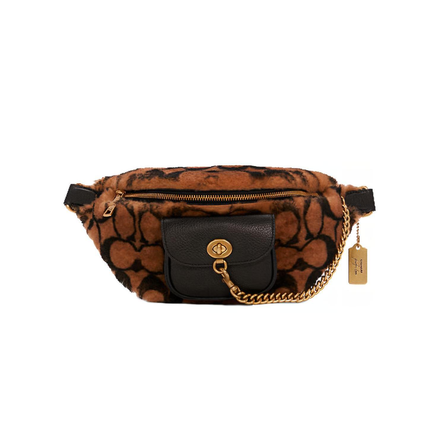 

New COACH Jennifer Collaboration Leather Sling Bag, Fanny Pack Large Women s Leopard Print Brown C6511-IMTCY 36.1*10.9*13.0CM