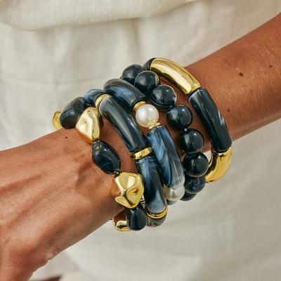 Bracelet élastique perlé en acrylique Vent Sombre, Bracelet Fashion en résine et bambou, forme coude spéciale CCB.