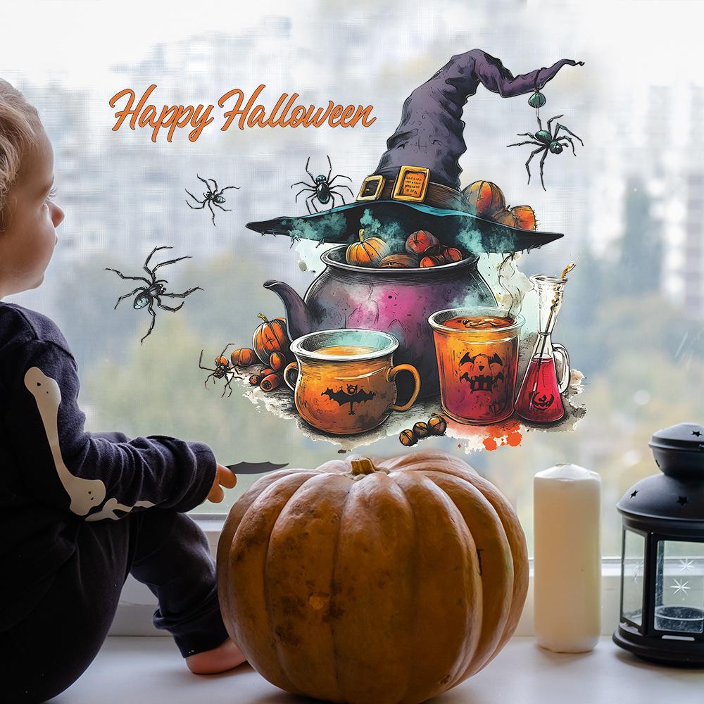 Halloween Witch Magic Potion Glass Window Home Atmosphere Decoration Static Window Stickers