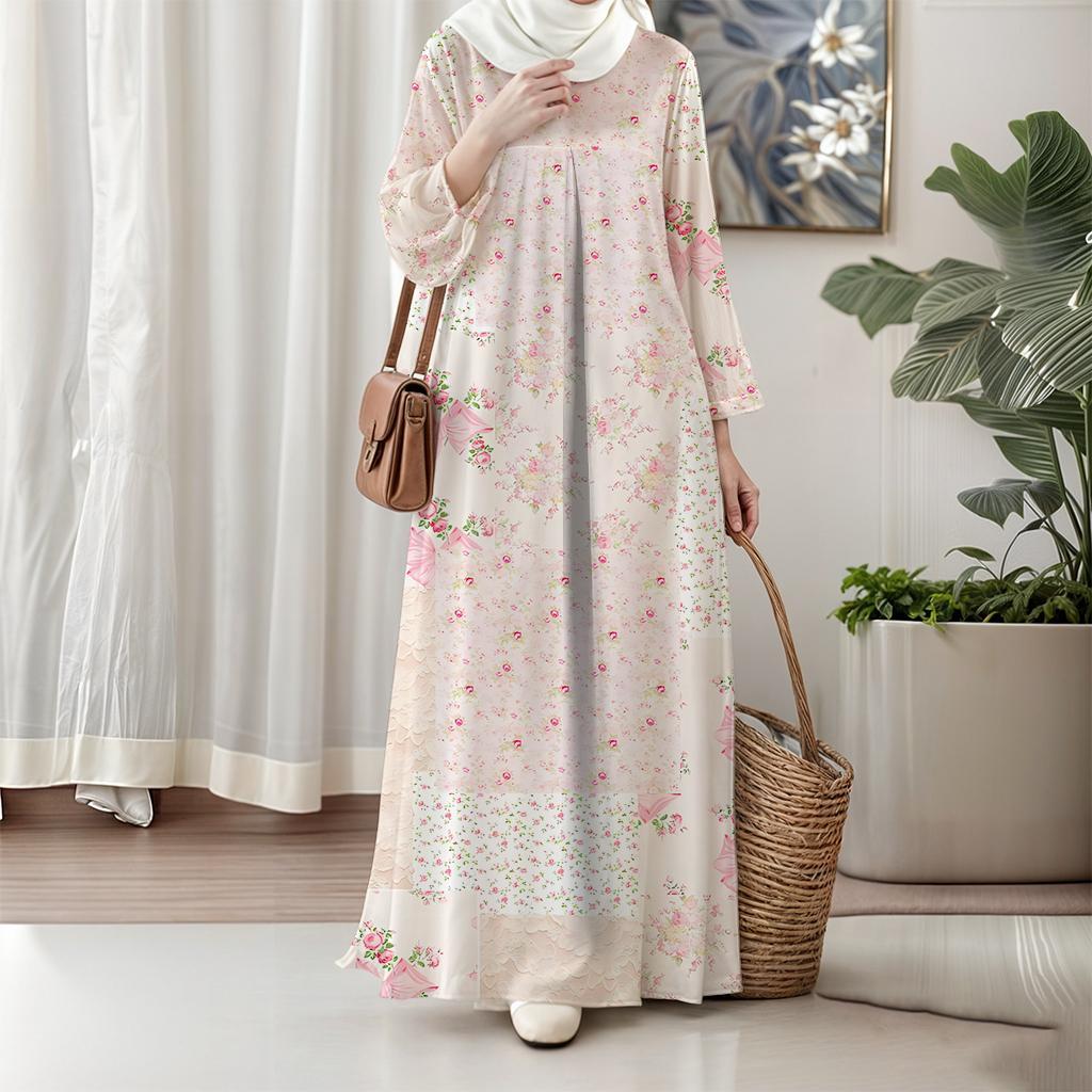 Muslimischer langer Rock, Damen Langarmkleid, Boho-Stil, Elegant und modisch, Blumendesign, Geeignet für 2025 und darüber hinaus