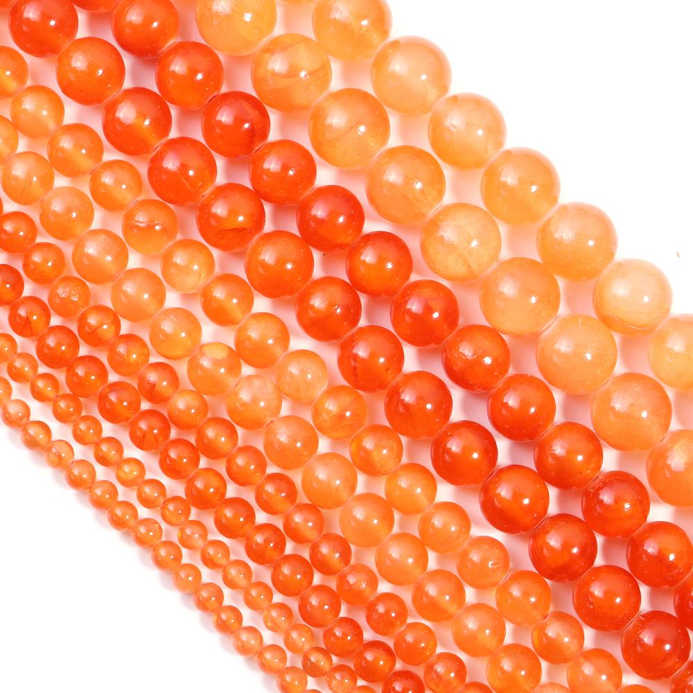 1 Strand 4 6 8 10 12mm Natural Stone Beads Orange Jade Round Loose Gemstone Beads For Jewelry Making DIY Bracelets Accessories