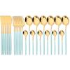 24pcs Blue Silver Dinnerware Set Dinner Knife Fork Tea Spoon Cutlery Set Stainless Steel Tableware Western Home Kitchen Flatware