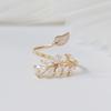 14K Real Gold Full CZ Leave Ring for Women Adjustable Open Design AAA Zircon Delicate Daily Jewelry Pendant