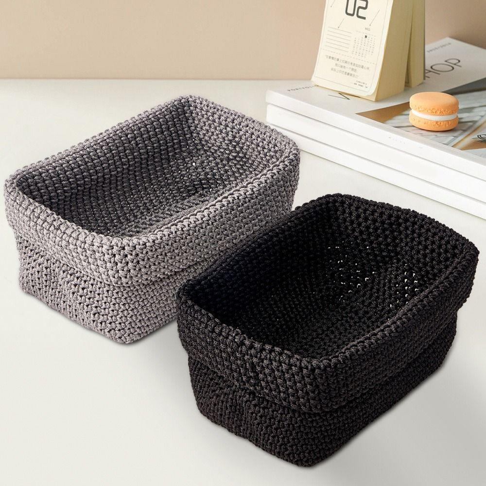 Rectangle Knitted Storage Basket Large Capacity Weaving Storage Basket Home Decoration