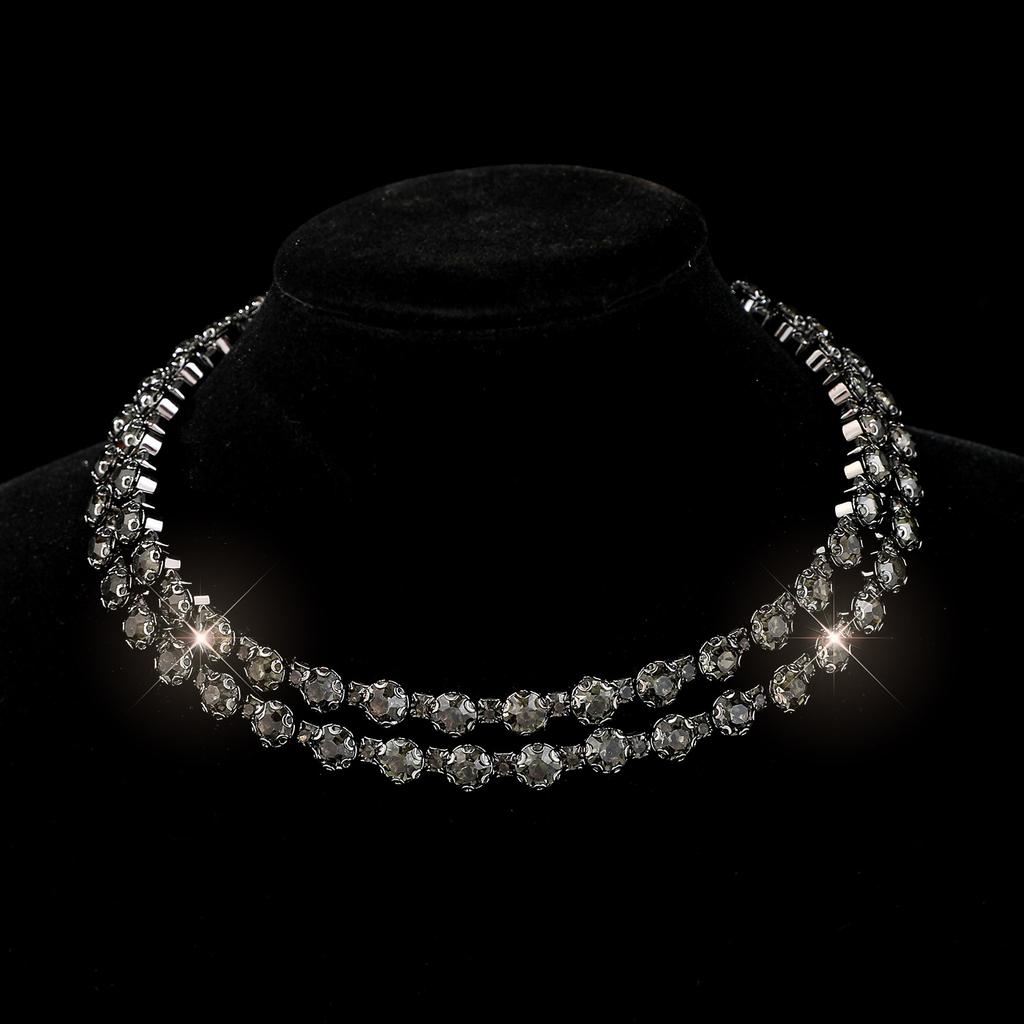 Set di Gioielli da Sposa con Strass, Collana Orecchini Bracciale Completo di Diamanti di Cristallo Set da Tre Pezzi Catena a Griffe Collare di Diamanti