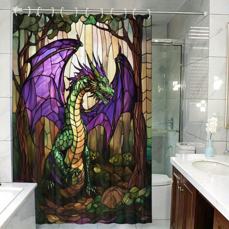 Lila geflügelter Drache Thema Duschvorhang Wasserdicht Geeignet für Zimmer Haus Hotel Maschinenwaschbar Vorhang Wasserdicht Badezimmer