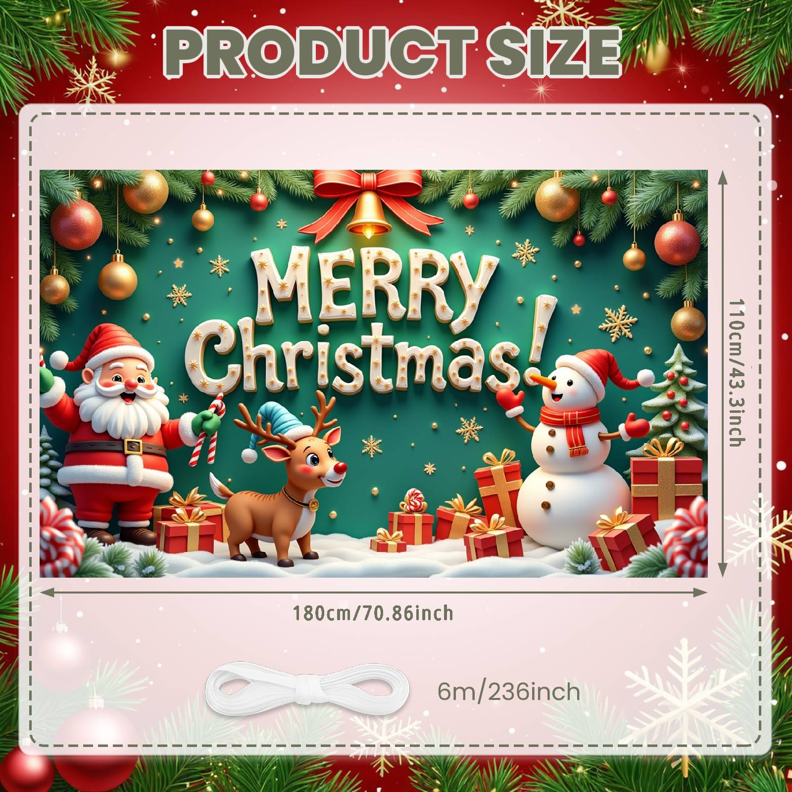 

Merry Christmas Banner Colorful Santa Claus Reindeer Christmas Theme Party Decor Backdrop Xmas New Year Photography Background