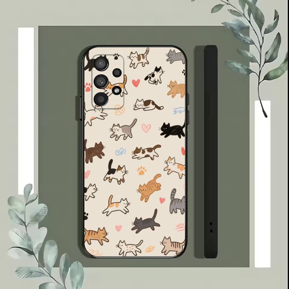 Urocza Popularna Kawa Kot Kreskówka Etui na Telefon Dla Samsung S25,S24,S21,S22,S23,S30,Ultra,S20,Plus,Fe,Lite,5G Czarne Pokrowiec
