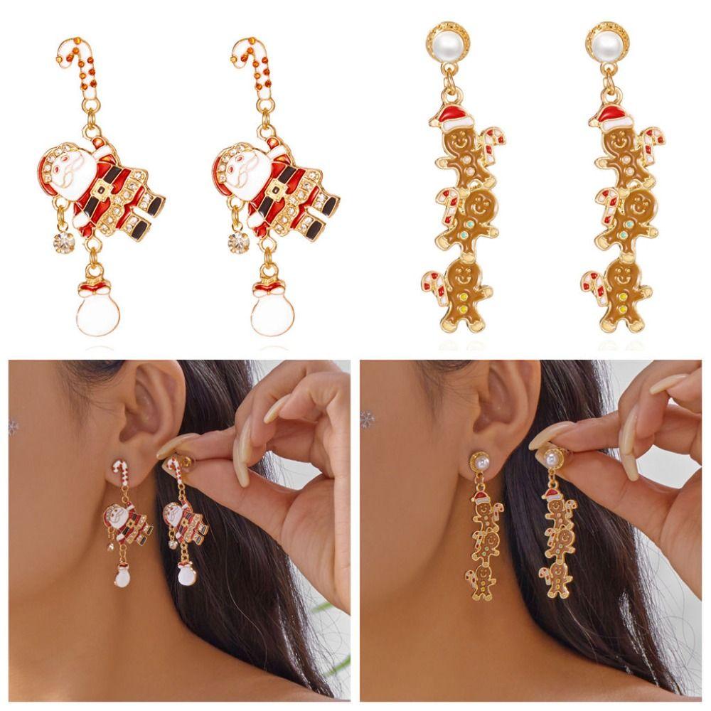 A Pair Exquisite Rhinestone Christmas Earrings Zinc Alloy Snowman Earrings  New Year Celebration