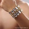 Exquisite Double Row Square Rhinestone Wedding Bracelet Bangle
