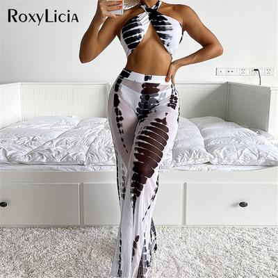 Halter stampato con pantaloni da spiaggia Bikini Costumi da bagno da donna Costume da bagno femminile Costume da bagno in tre pezzi Costume da bagno da bagno