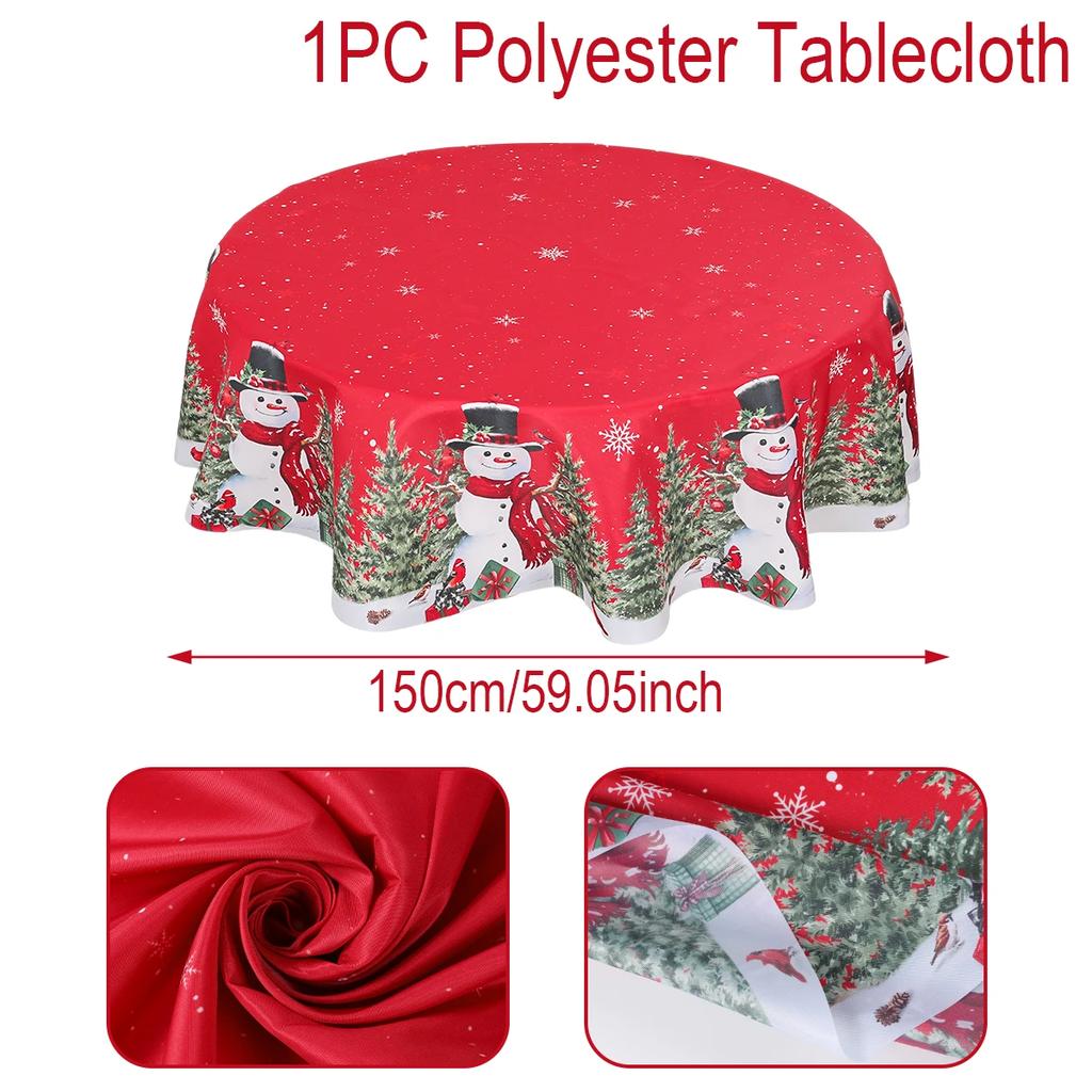 Round Table Cover for Christmas 2026 Decoration, Polyester Xmas Tablecloth for Home Dining, Merry Christmas Gift Navidad New Year 2027