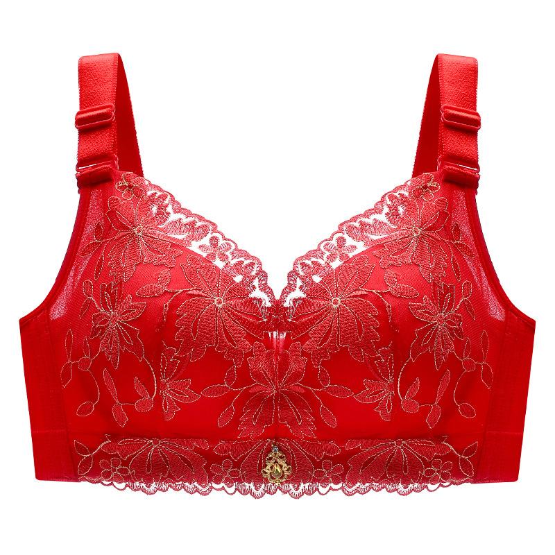 Temperature change court embroidered lace bra without steel rim sexy women's breast adjustment bra
