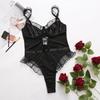 European and American Black Lace Floral Backless Bodysuit - Sexy Lingerie with Straps