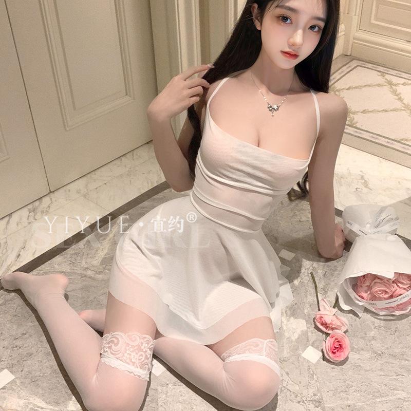 Sexy Pure Desire Sexy Nightdress Hot Beauty Back Strap Mesh Perspective Temptation Uniform Pajamas 1168