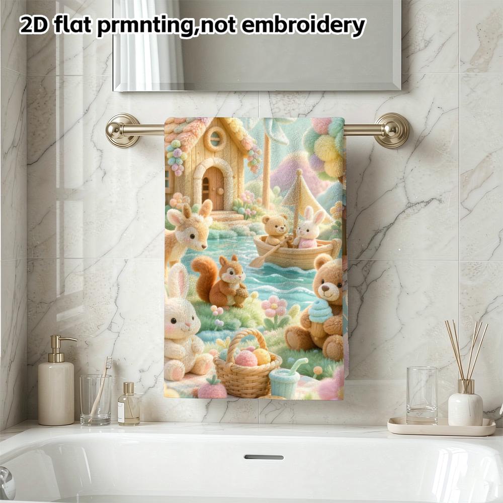 Fairy Woodland Animals Print Bath Towel, Soft Absorbent Quick Dry Towel, Deer Bear Rabbit Squirrel Kids Shower Towel