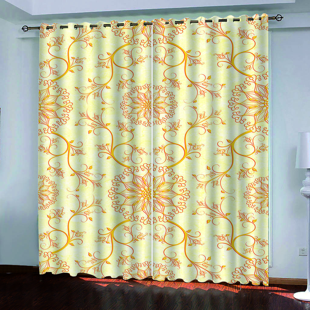 European Luxurious Up-to-date Gold Lightweight Darkening Window Panel Blind Curtains for Kids Bedroom Living Room Kitchen Door Home Decor 2Pieces