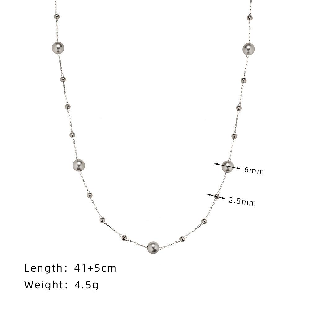 Interstellar Grey Niche Sweater Chain Handmade Necklace Glass Pearl Imitation Multi-hemp Silver Grey Pearl, Titanium Steel