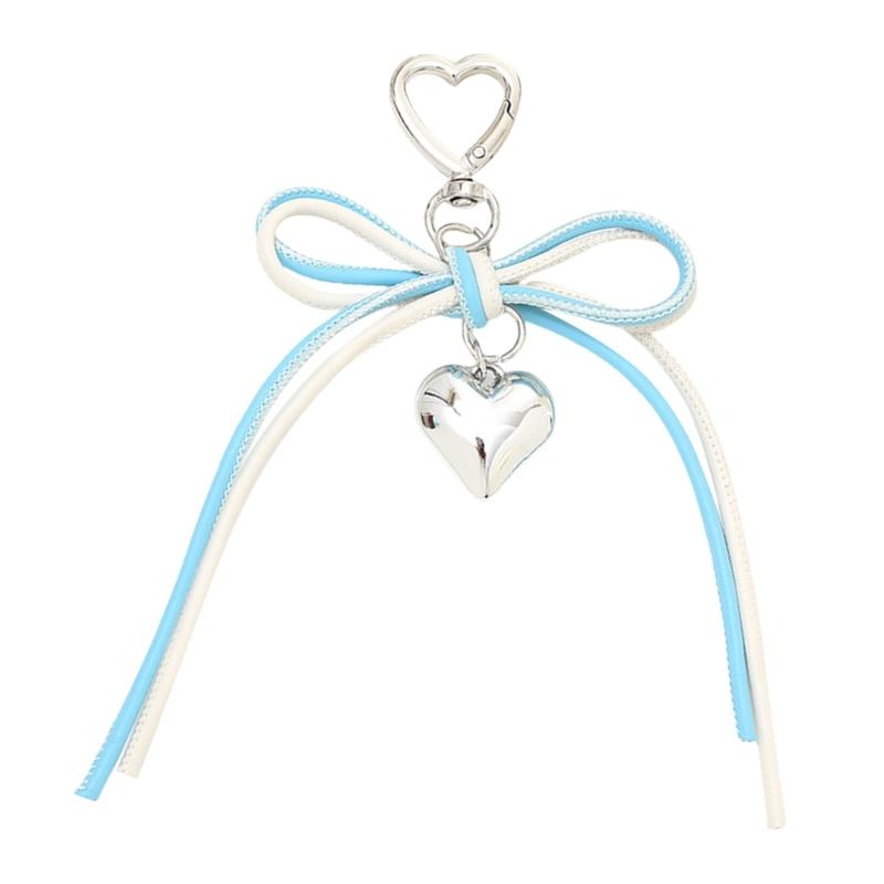 Korean PU Leather Bows Keychain Multi Function Bag Charm Accessory Phone Ornament Heart Pendant for Women
