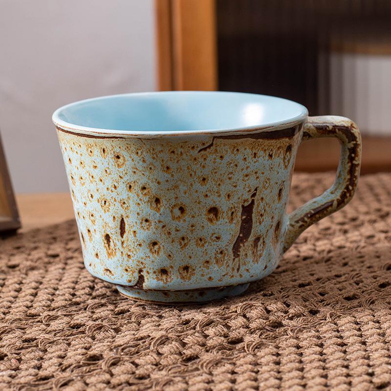 

Japanese retro matte kiln change leopard print afternoon tea coffee cup high value cup underglaze color breakfast cup creativity 301-400ml