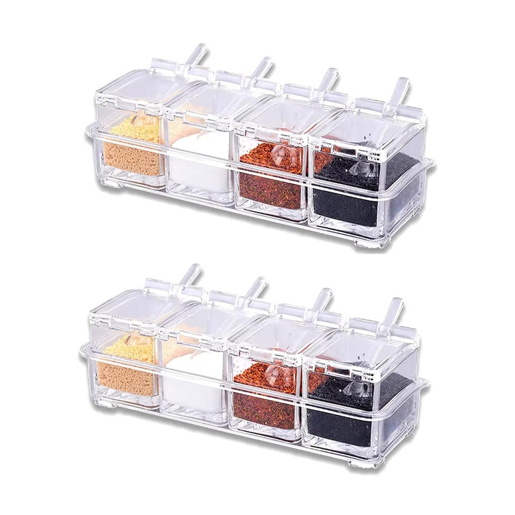 4 Pieces Kitchen Clear Seasoning Box Storage Container Condiment Jars Acrylic Seasoning Box with Cover and Spoon