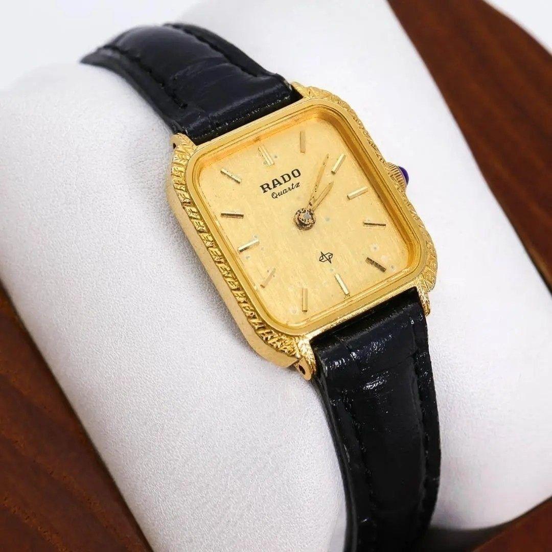 Used Working RADO watch antique square new battery leather belt 353