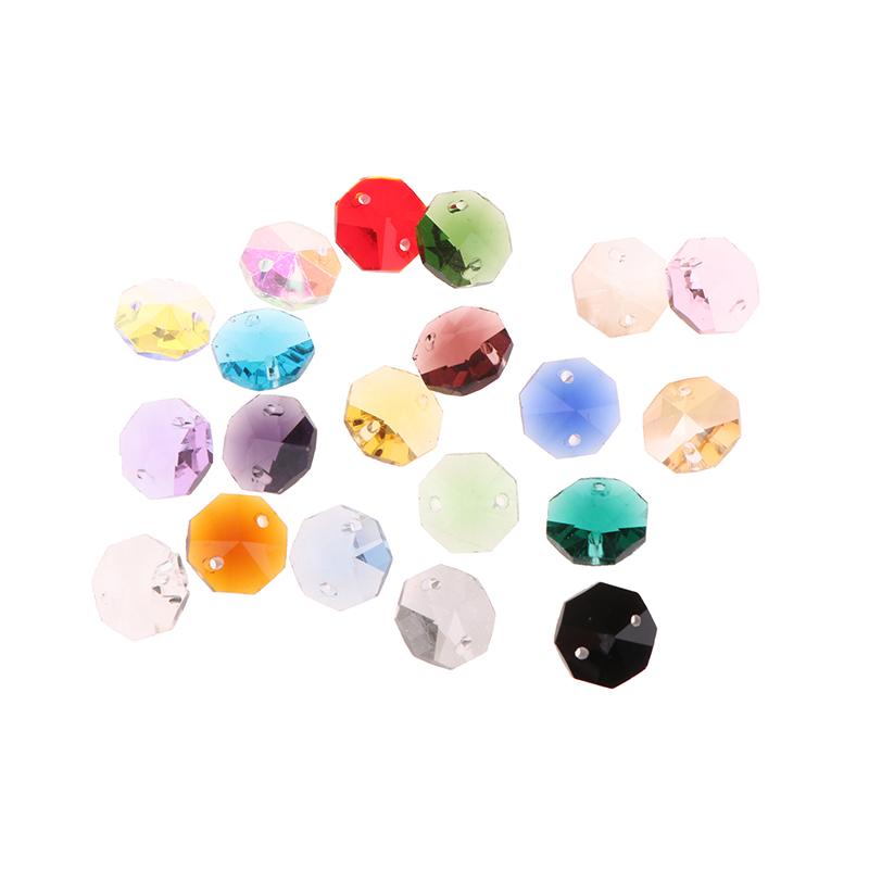 50 Stück 14MM 2 Löcher Kristallglas Achteckige Perlen Prismen Vorhang Kronleuchter Teile Anhänger Glas Lose Perle DIY Schmuck Dekoration
