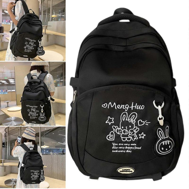 Stylish Cartoon Embroidery Backpack with Adjustable Straps Fashion Large Capacity Junior High School Bag for Teens Girls  White