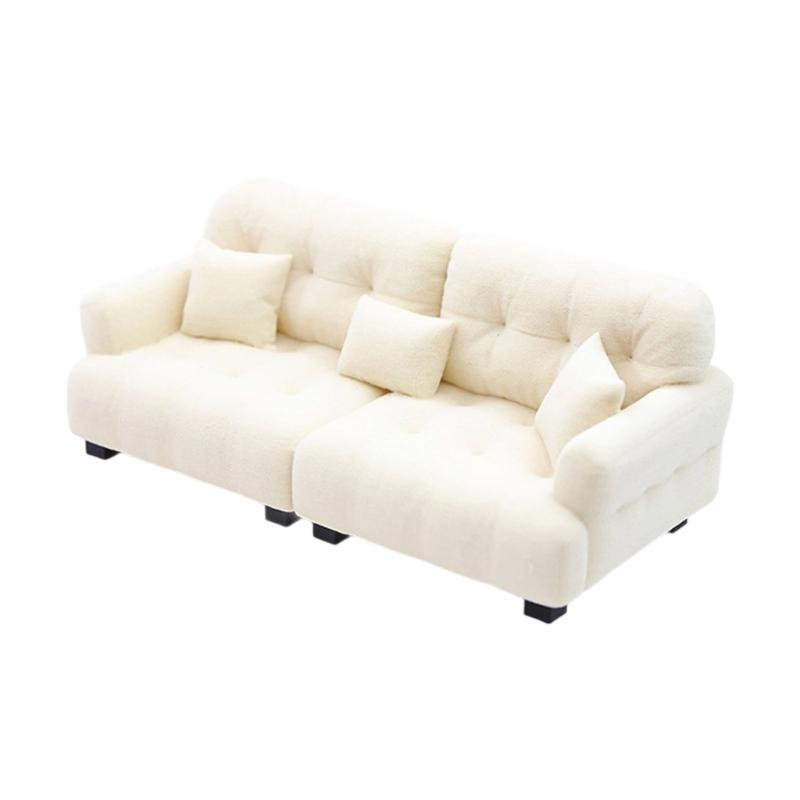 Handmade Mini Couch Dollhouses Single Sofa Set Flocking Loveseat Seater For Realistic Bedroom Scenes