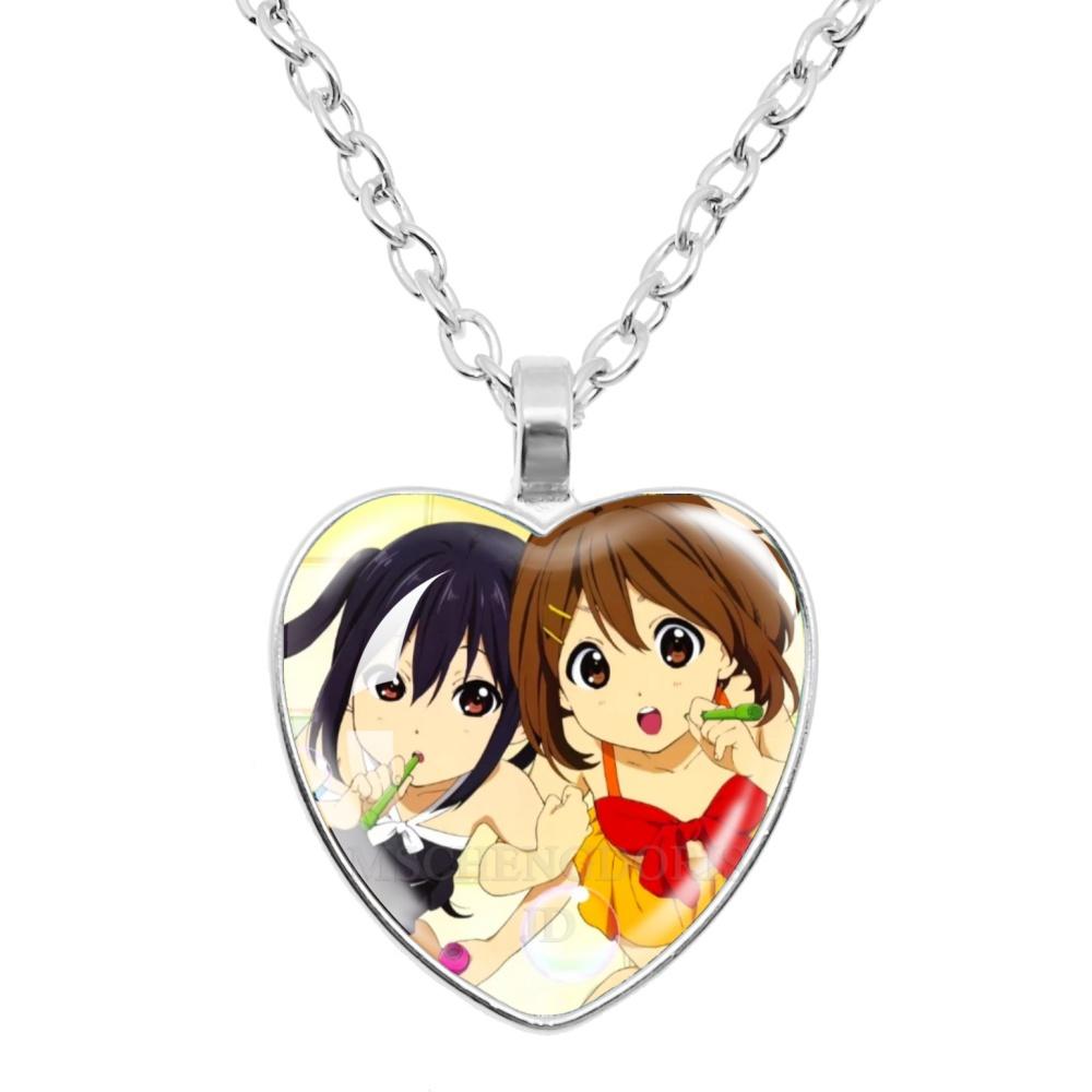 K-ON! Anime Heart Shape Pendant Necklace - Hirasawa Yui Mio Ritsu Tsumugi Azusa Characters Jewelry Gift for Fans