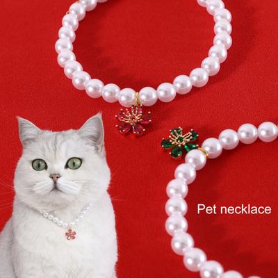 Atraente requintado elegante flor pingente gato de estimação falso pérola colar pet fornecimento
