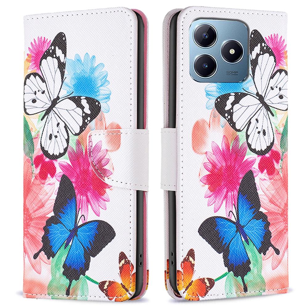 

For Realme Note 60x 4G/C63 4G/C61 4G Case Pattern PU Leather Phone Cover Card Slots Folding Stand Two Butterflies