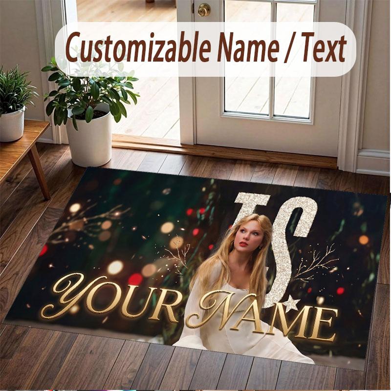 Custom Name Crystal Velvet Rug,Taylor Swift Comfortable Anti Slip Floor Mat For Room Decoration