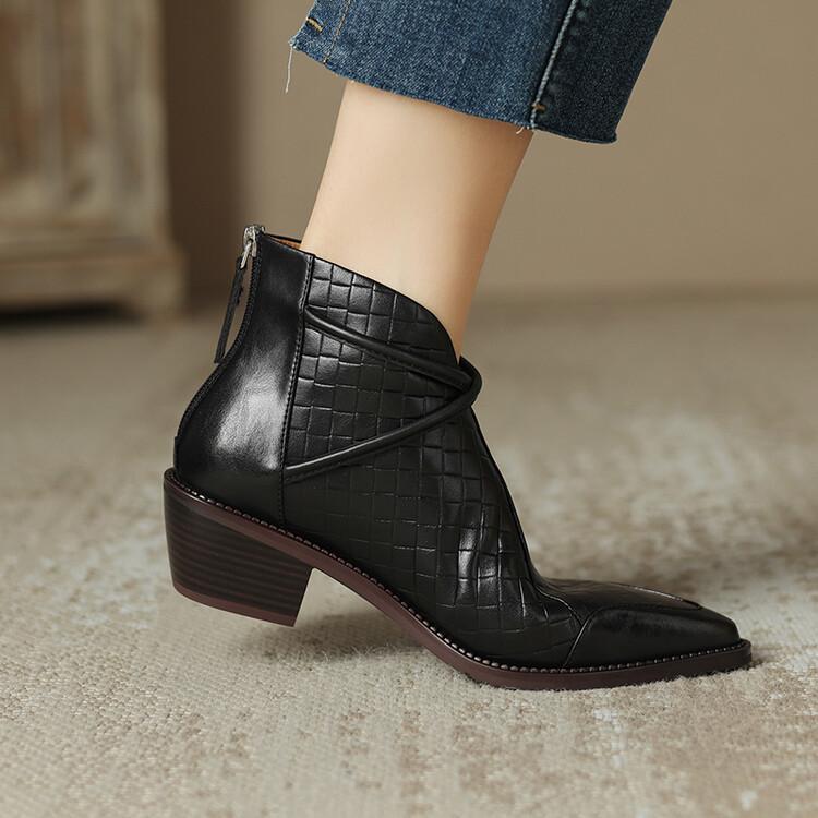 

Мода 2025 Осень Сплит-кожа Женские Ботильоны Острый Носок Ботильоны для Женщин Зимние Ботинки Женская Мода Ретро Челси Ботинки Женские 34