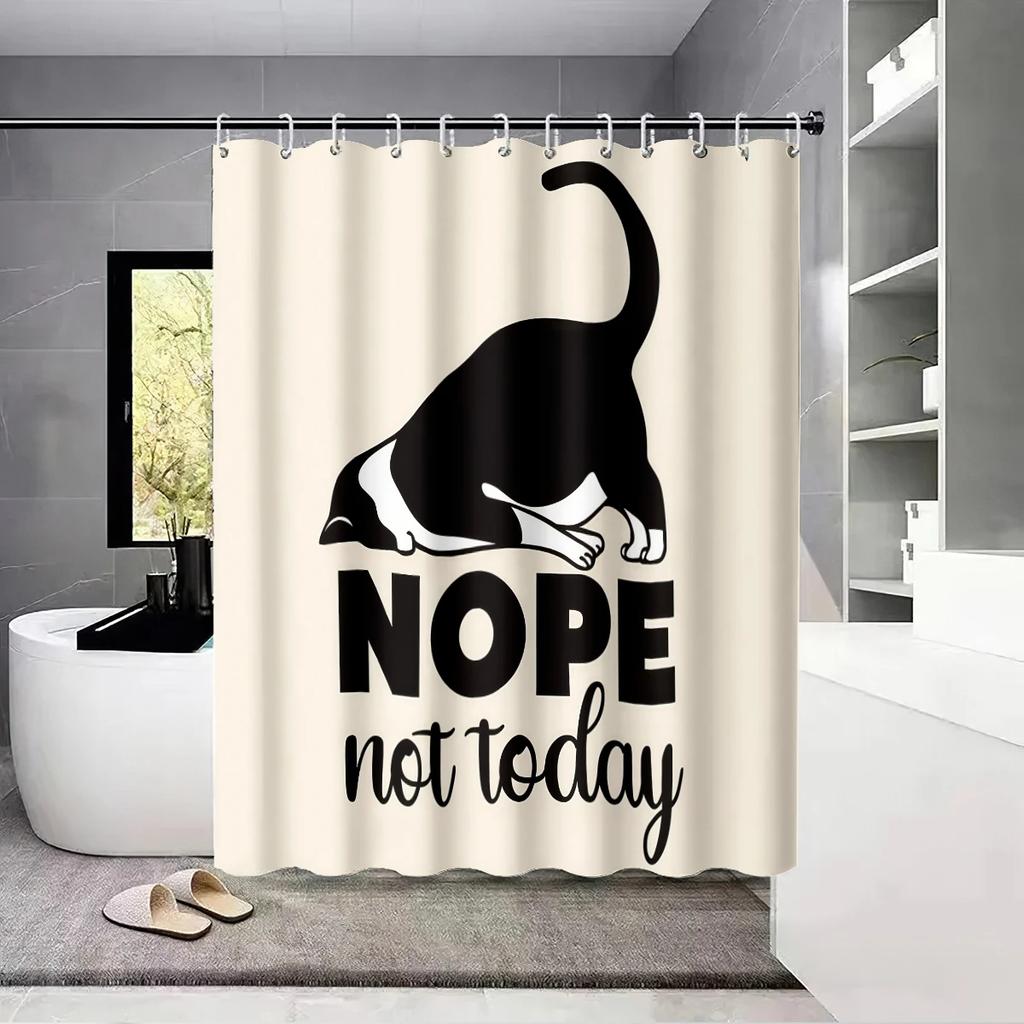 1pc Cute Funny Cat Print Waterproof Shower Bathe Partition Privacy Hanging Curtain with 12 Hook Multiple Sizes Easy Installati