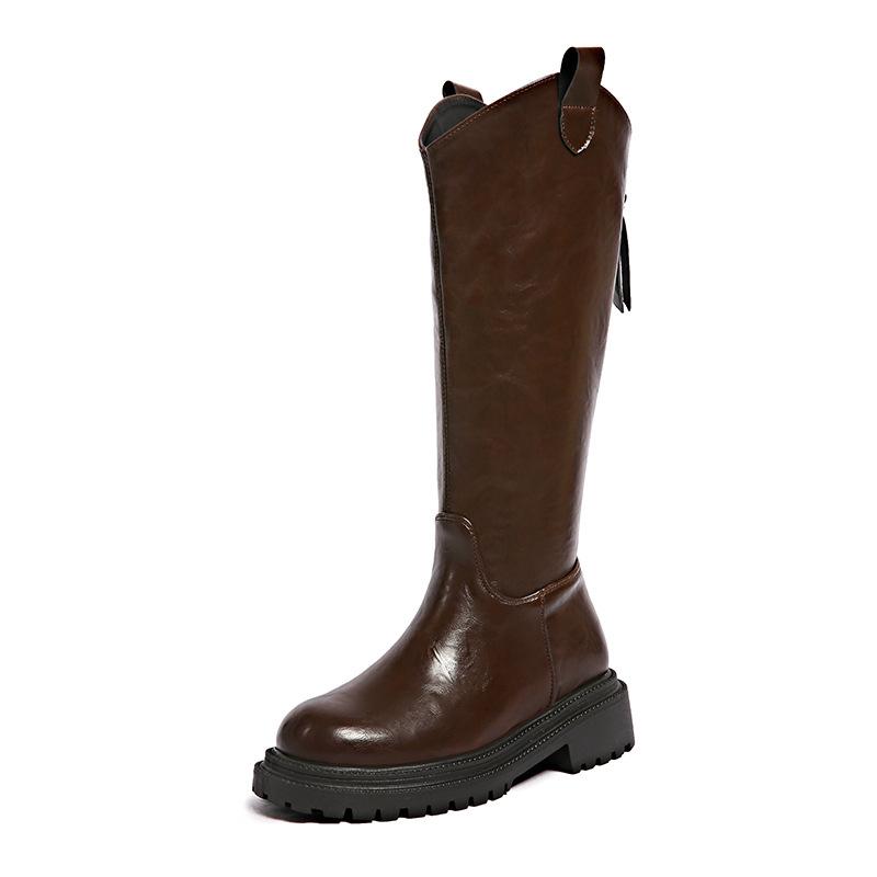 

Large size 2025 autumn and winter new V-mouth boots brown velvet thick-soled thick-heeled knight small boots 42