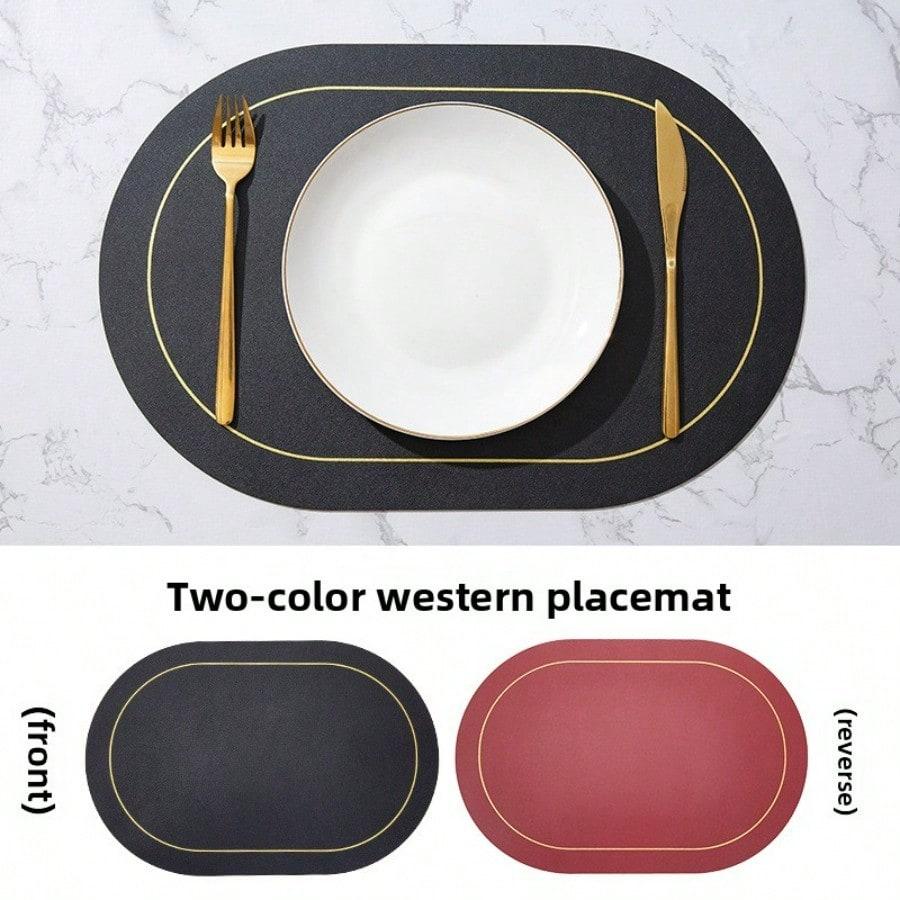 Leather placemat oval waterproof and oil-proof western table mat creative household thermal insulation mat