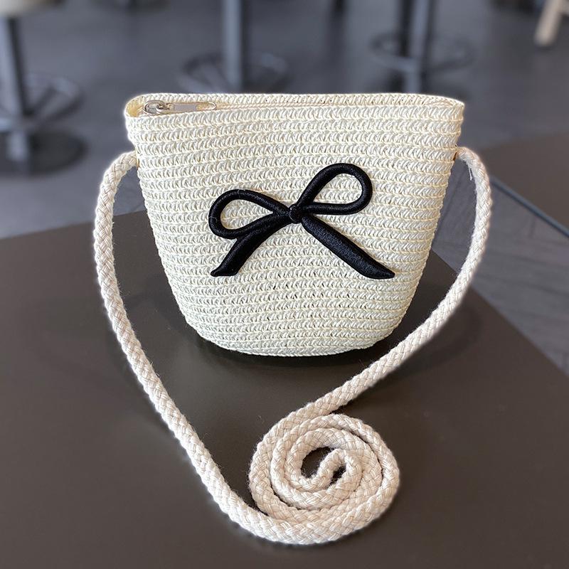Summer Straw Hat And Shoulder Bag Set For Girls Baby Children Empty Top Sun Hat Large Brim Bowknot Outdoor Beach Visor Sun Cap