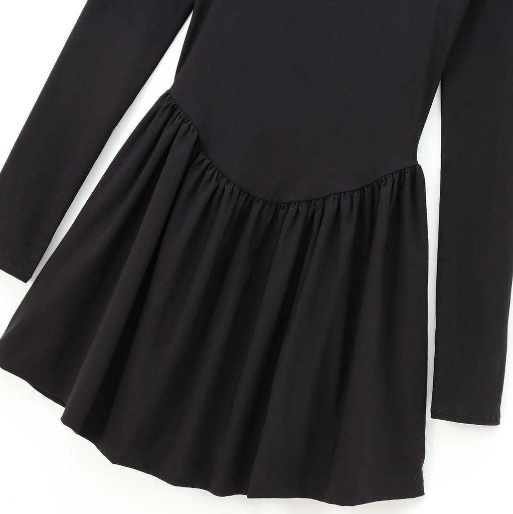 2024 Women's European & American Style Black Balloon Silhouette Square Neck Long Sleeve Short Dress